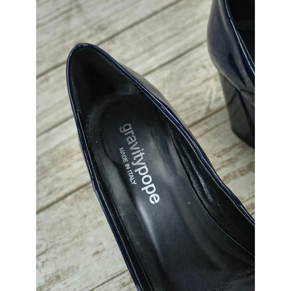 Gravitypope Navy Blue Patent Leather Block Heels Size 39